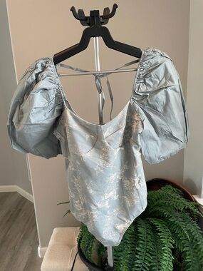 Sage Moss Puff-Sleeve Bodysuit